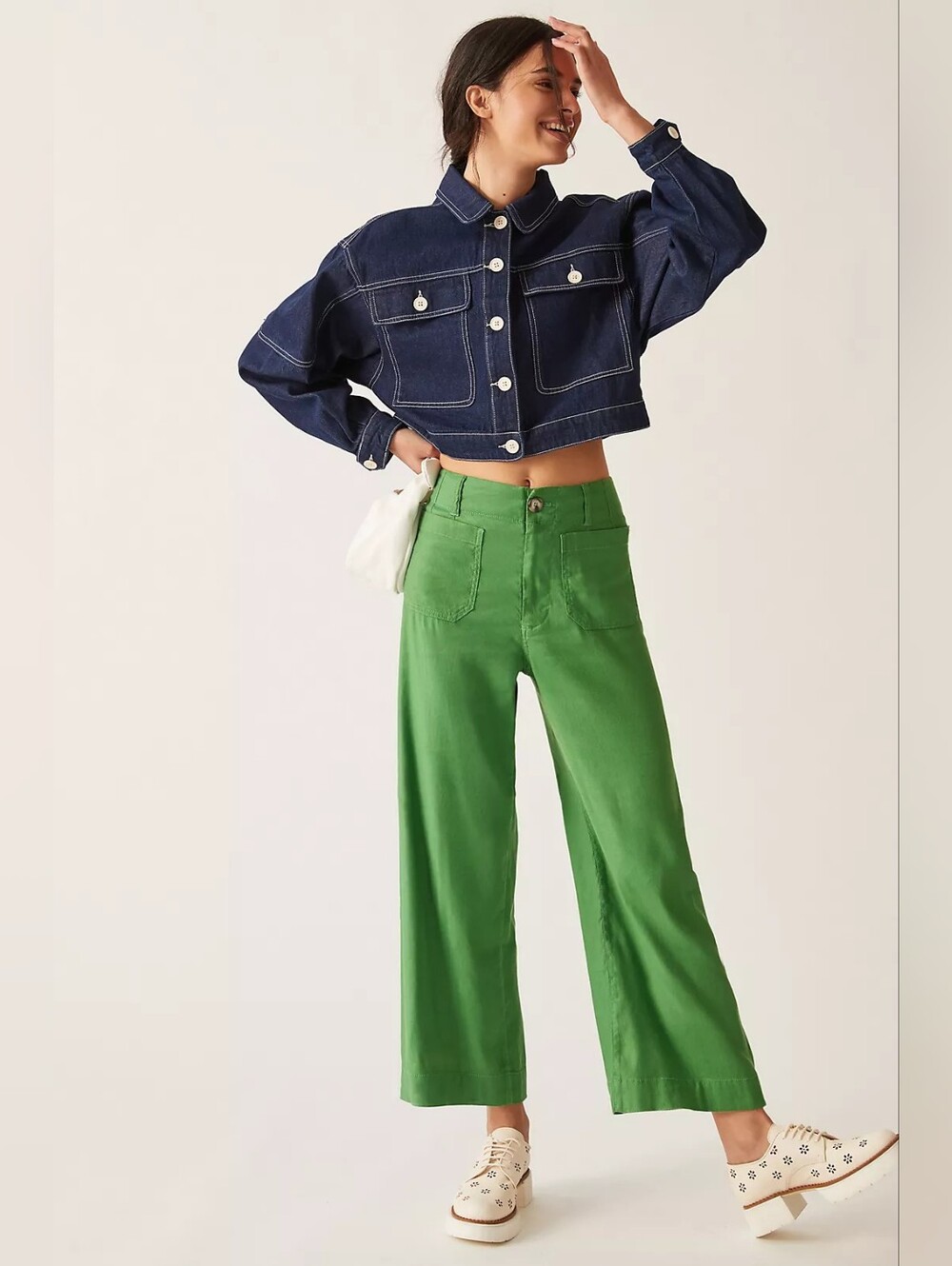 Maeve Colette Ramie Stretch High-Rise Wide-Leg Pants 2 Green - Picture 1 of 12